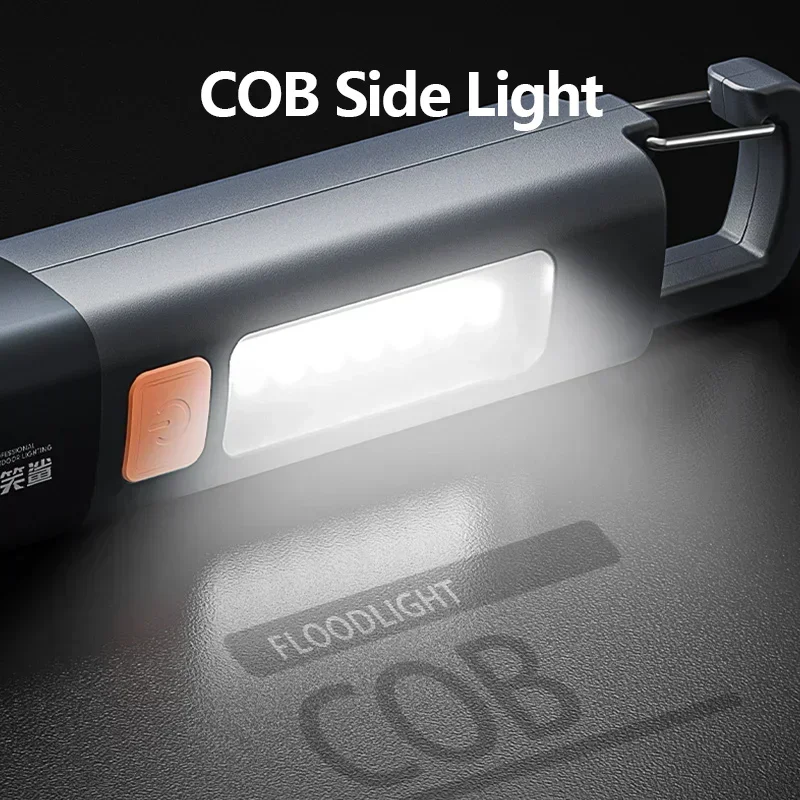Linterna LED XPE COB, luz lateral, linterna portátil con gancho, luz de Camping, linterna impermeable con zoom recargable por USB