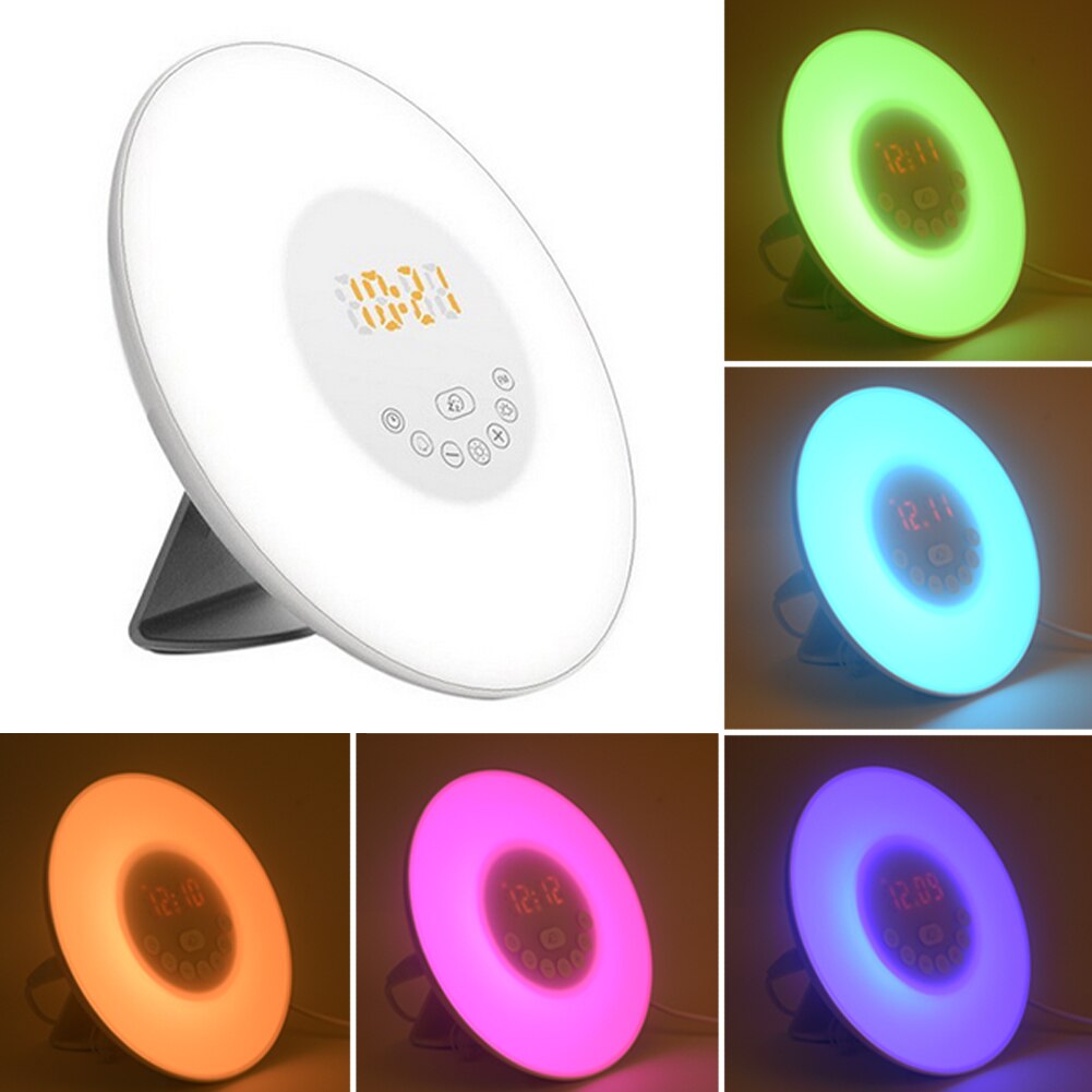Alarm Clock Night Light Colorful LED FM Radio Portable Atmosphere Natural Light Modern Touch Sensitive Simulation Sunset Sunrise: EU Plug