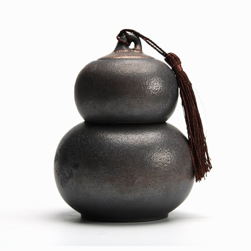 Two-pound gourd tea pot ceramic sealed pot rough pottery retro double tea pot storage tank 2-3Sets: A-2
