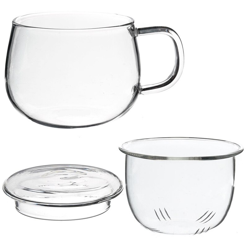 Arshen Duurzaam 3 in 1 Set 320 ml Clear Hittebestendige thee Koffie met Thee-ei Filter Deksel Gebruik voor Thuiskantoor
