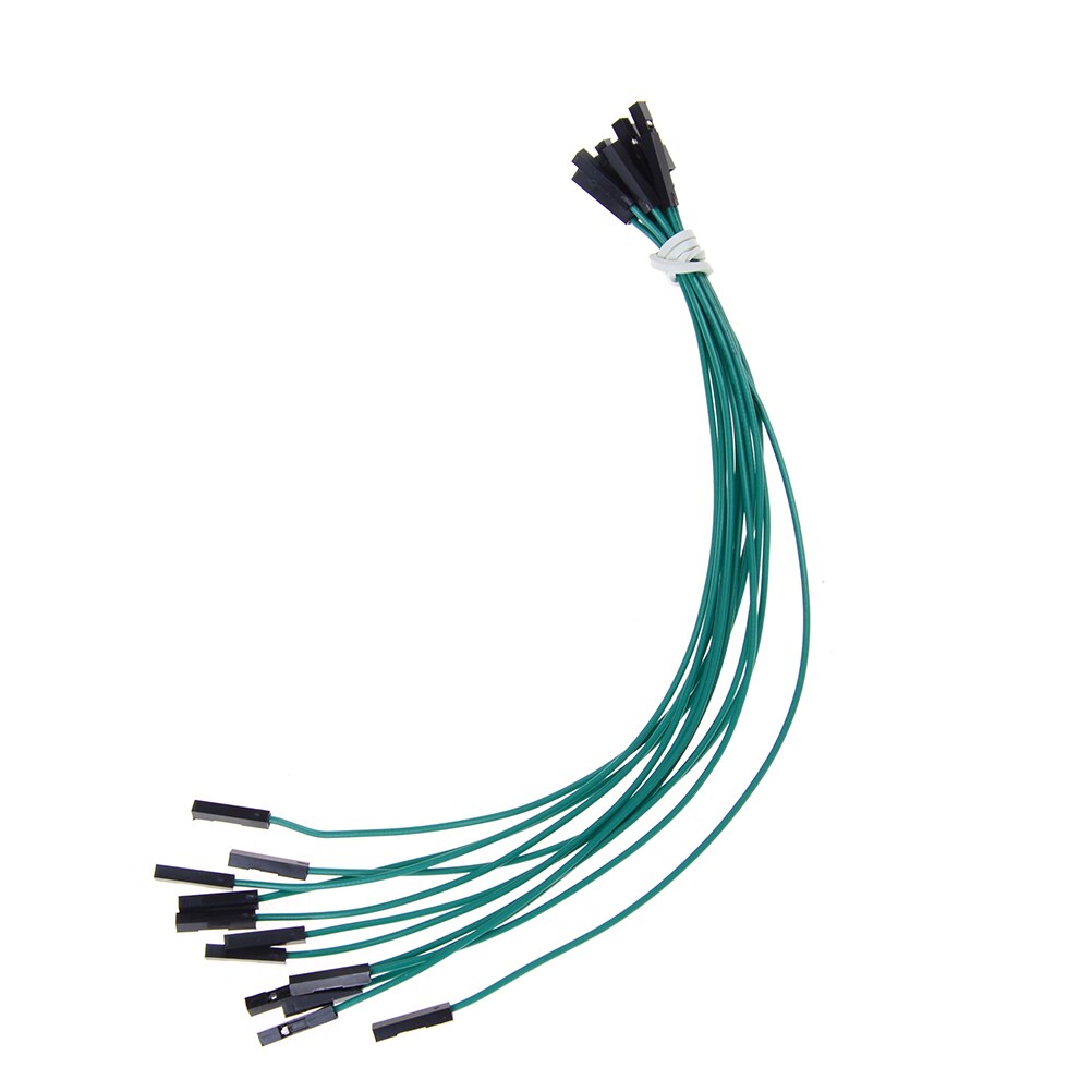 10 stk/parti 24 awg blød silicium ledning 1 pin hun til hun jumper wire dupont kabel 20cm: Grøn