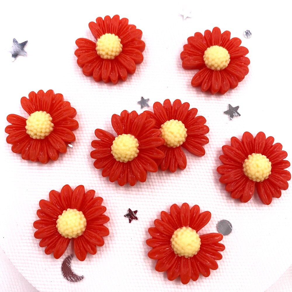 20 piezas de resina con huecos, margaritas y flores planas, cabujón de piedra en miniatura, bricolaje, álbum de recortes, artesanía, accesorios de decoración del hogar OH44: Rojo