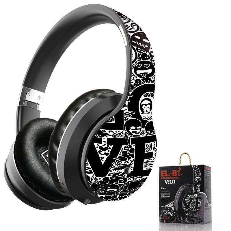 Wireless Bluetooth 5.0 Headphones Over Ear Headest Graffiti Foldable Headphone with Mic Hi-Fi Stereo For phone pc laptop: Graffiti Silver