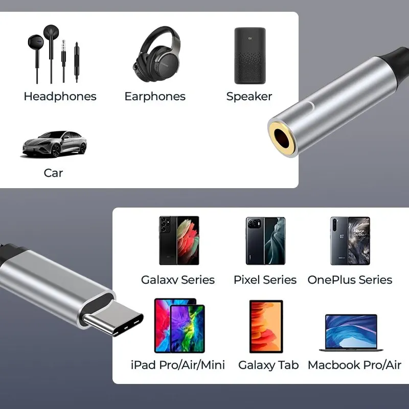 NIERBO Adaptador USB C 2 en 1, auriculares y cargador de 3,5 mm, USB C PD 3.0, conector de audio auxiliar, cable de carga rápida