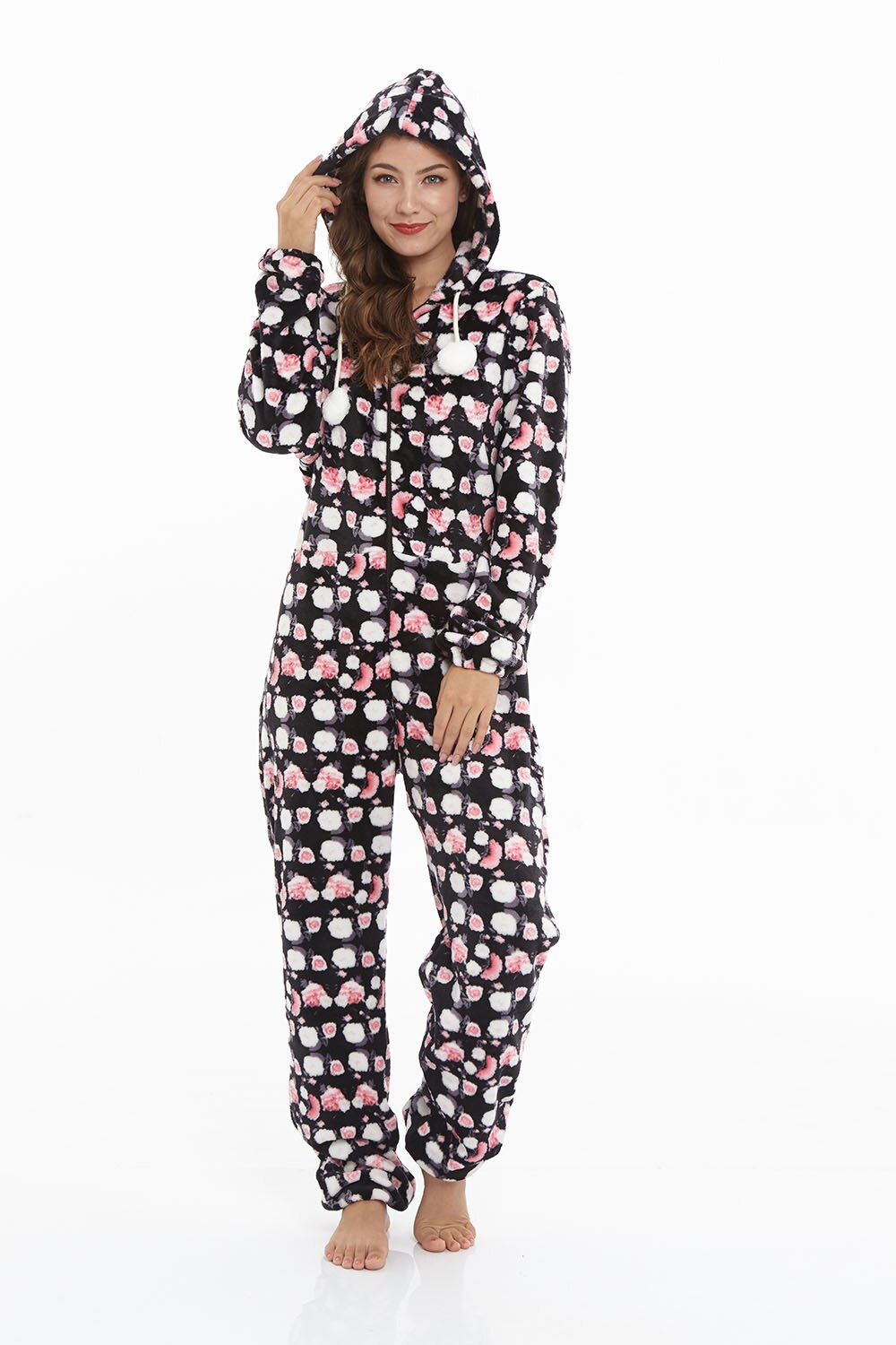 Mode Afdrukken Hooded Flanel Lange Mouw Pijama Mujer Vrouwen Pyjama Onesies Romper Jumpsuit Voor Vrouwen
