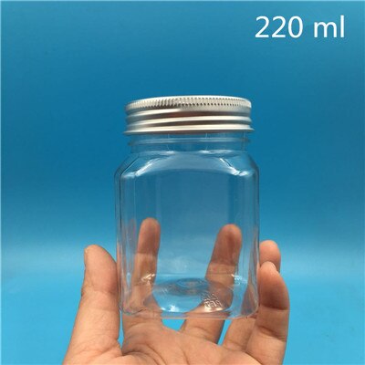 20 Pcs 250 500 G Empty Transparent Plastic Packing Square Bottles Honey Candy Sample jars spices food juice pot: 220 ml silver lid