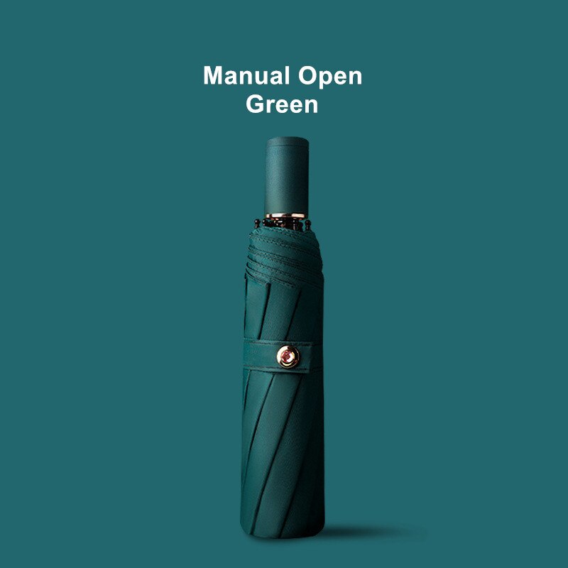DMBRELLA Black coated 3 Fold UV Rain Women men Automatic windproof umbrellas male parasol Girls paraguas: Manual open-Green