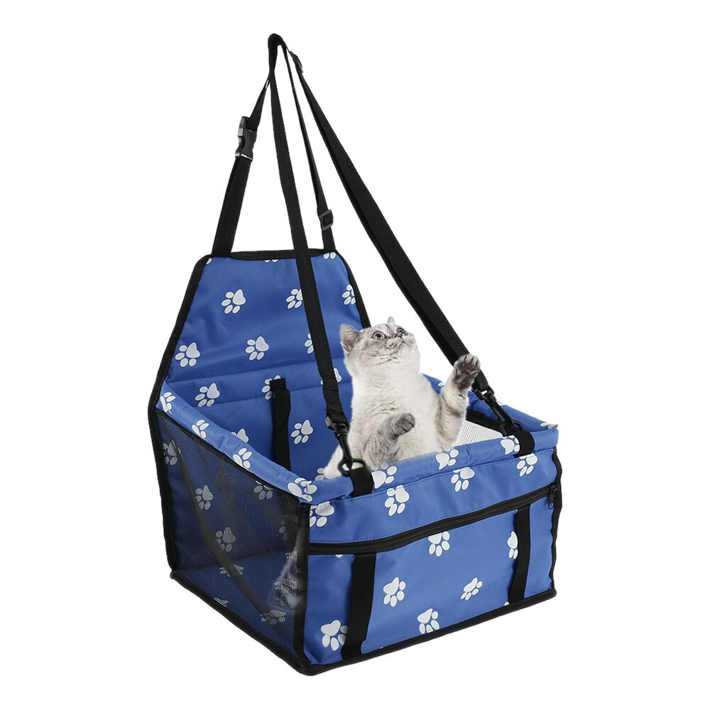 Folding Dog Carrier Kennel Seat Booster Pets Travel Protector Dog Car Seat Cover Basket with Mesh Hanging Bag for Puppy Cats: Blue
