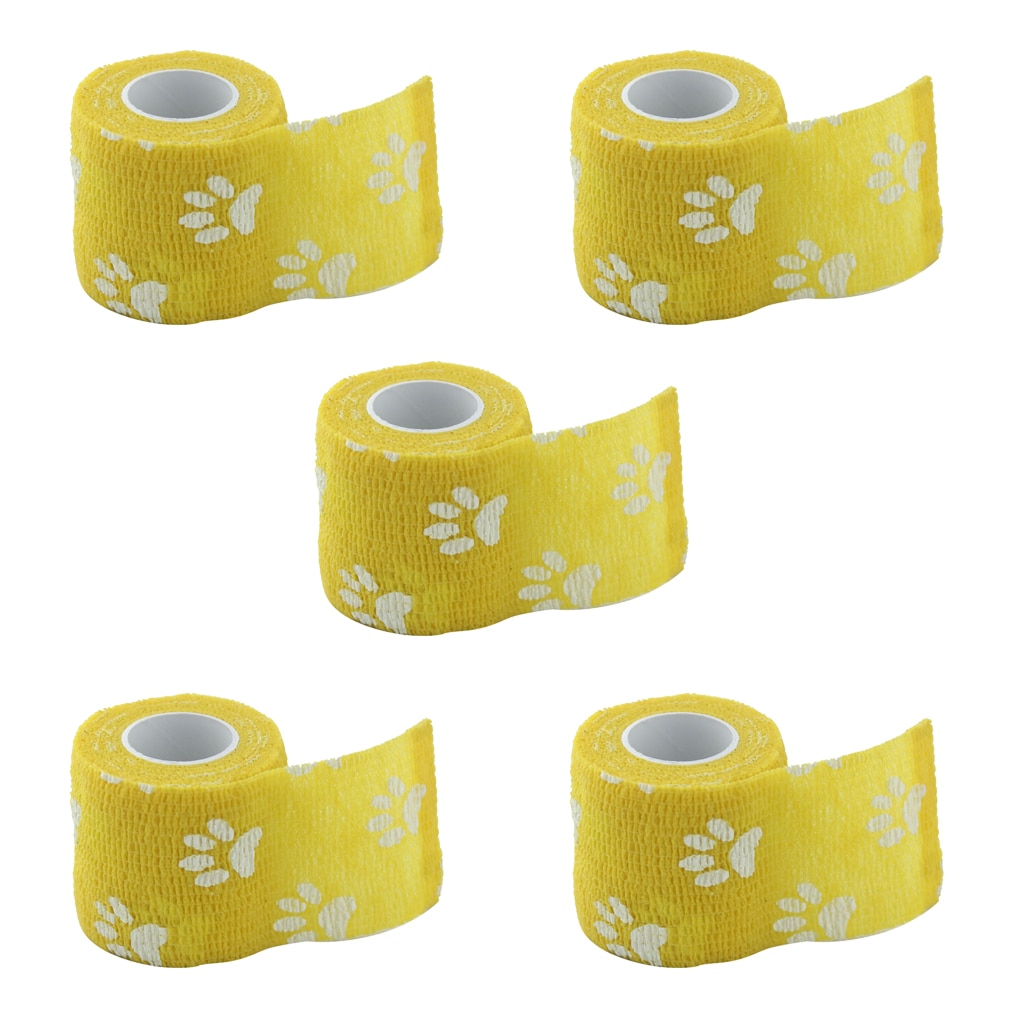 5 Rolls of Vet Wrap Bulk, Cute Paw Prints, Bandage Wrap Vet Tape - Waterproof &amp; Self Adherent – Yellow