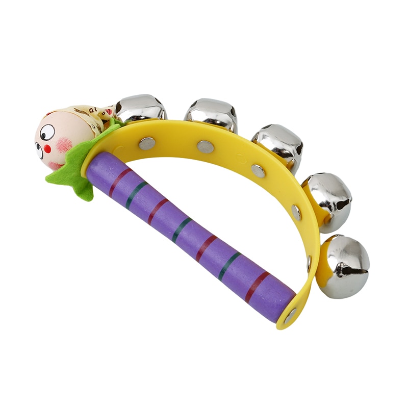 0-12 Months Cute Baby Toys Wooden Rattle Colorful Cartoon Clown Musical Bell Shake Toys Toddler Kids Rattle Toy Random Color