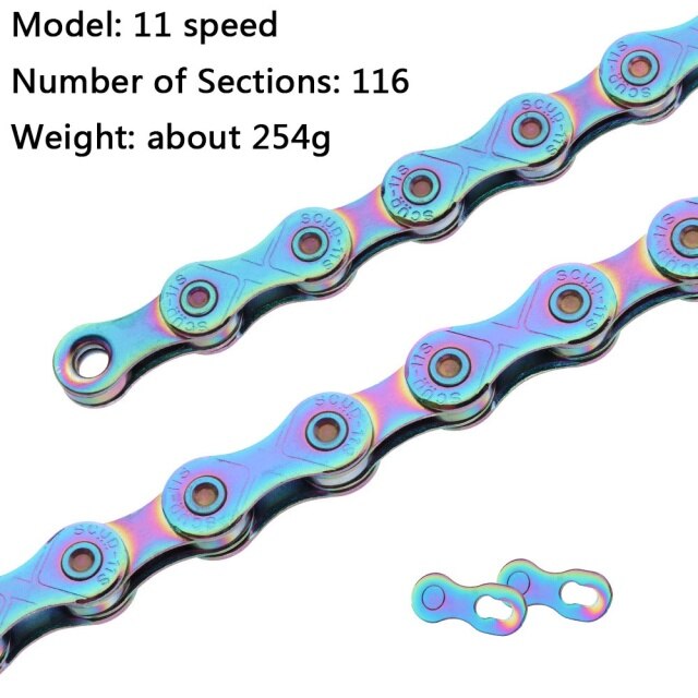 Chaîne de vélo ajourée dorée arc-en-ciel, pour KMC X9 X10 X11 X12, 9/10/11/12 vitesses, pour vtt/vélo de route, 116L 126L: Colorful 11S