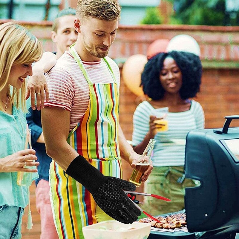 Bbq Handschoenen 800 Graden Warmte-isolatie, Brandwerende, Antislip Siliconen Handschoenen, Barbecue Handschoenen, gebruikt Voor Koken Oven Barbecue