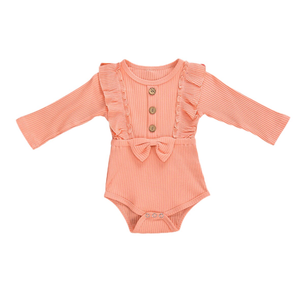0-18 mois volants à manches longues body pour -né infantile bébé filles couleur unie noeud papillon combinaisons: Rose / 3M