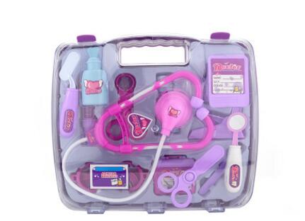 Baby børn sjov familielæge legesæt simulation medicin æske lade som om leg læge legetøj stetoskop injektioner børn: Lilla
