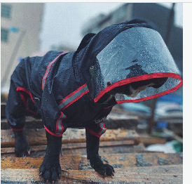 Dog Waterproof Raincoats Dog Clothes Waterproof Raincoat Jumpsuit Reflective Rain Coat Hooded Waterproof Jackets: Black / S
