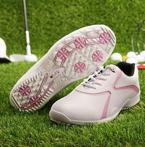 Womens Ademende Lederen Golf Schoenen Dames Outdoor Sport Lace Up Sneakers Anti-Slip Licht Goede Grip Comfortabele Sneakers # b1339: Roze / 4.5