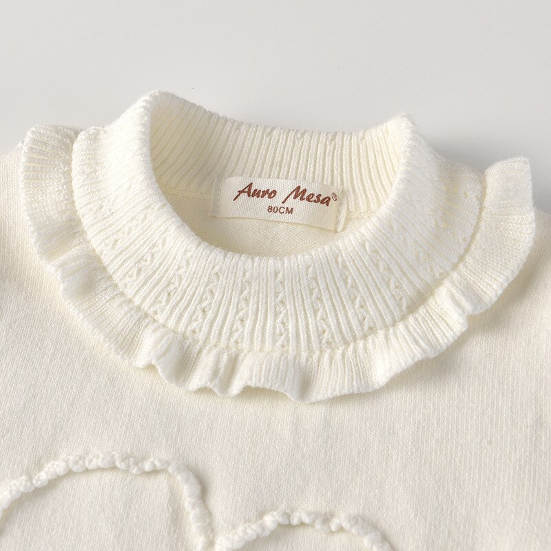 Herfst- en winterbabymeisjestrui met lange mouwen, katoenen gebreide kleding, kinderwild ronde hals, onderkant shirt