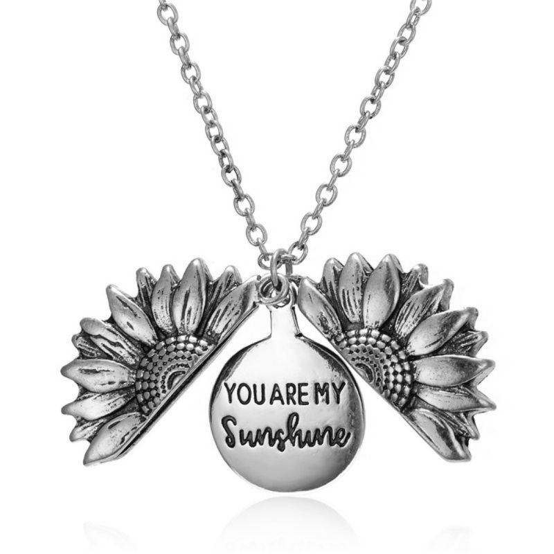 Women Gold Necklace Custom You are my sunshine Open Locket Sunflower Pendant Necklace Valentines: S