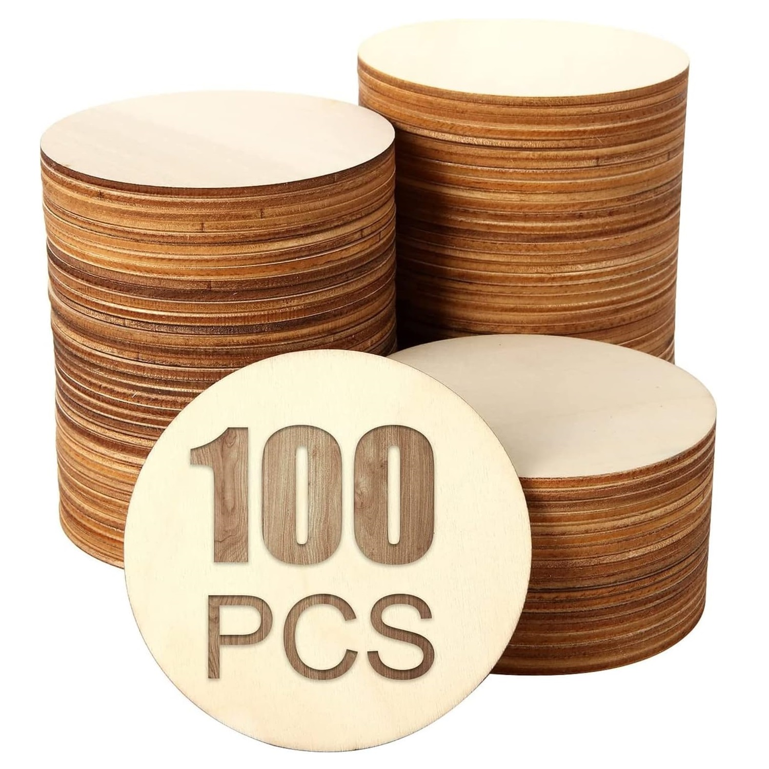 100 Pcs Round Wooden Disc Cutouts Blank Round Wood Circle Slices for DIY Crafts Engraving, Coasters, Home Decor(4mm Thickness)