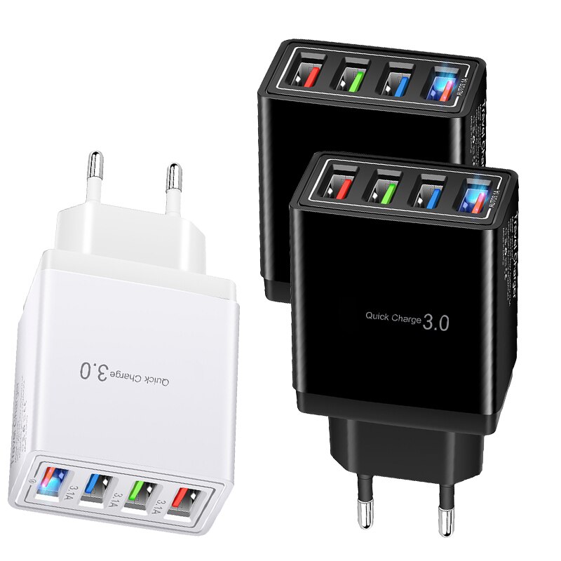 Ładowarka wieloportowa 4USB ładowarka do telefonu komórkowego ue QC 3.0 ładowarka podróżna szybka ładowarka do iPhone13 12 Xiaomi Samsung
