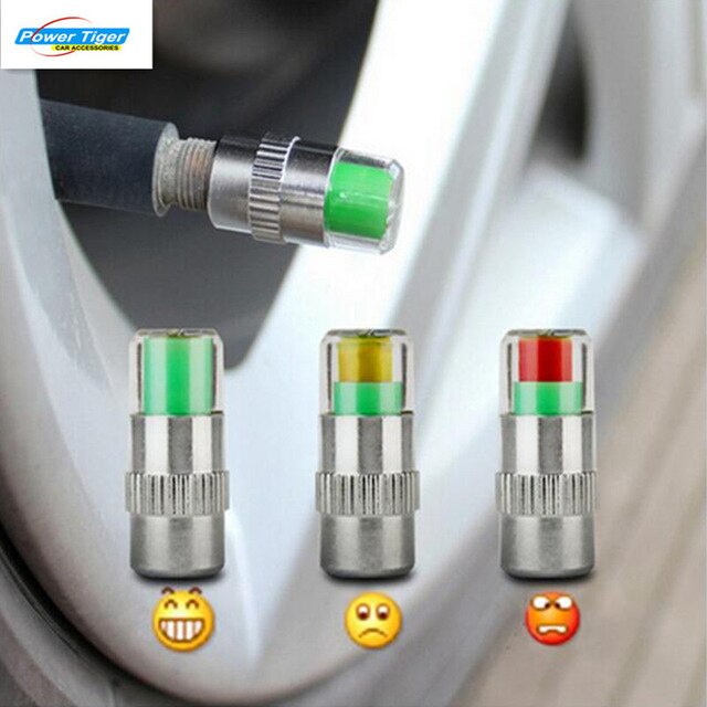 4 stks/set Universele 2.0Bar Auto Ventieldopjes Kleurrijke Wiel Caps Stofdicht Rustproof Caps Voor Auto Auto Bandenspanning Waarschuwing