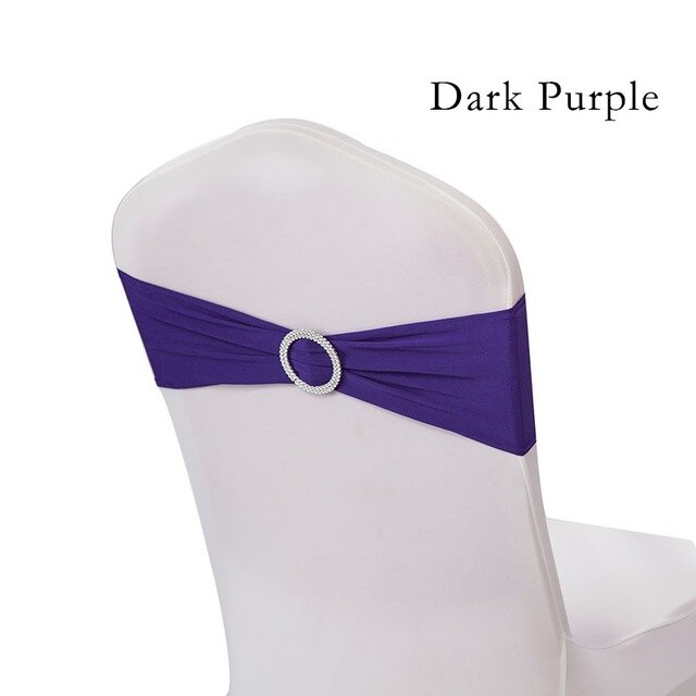 DEAREST 25PCS Spandex Chair Bands Spandex Chair Sash Stretch Lycra chair bands with buckle Wedding Decoration free Ship: dark purple