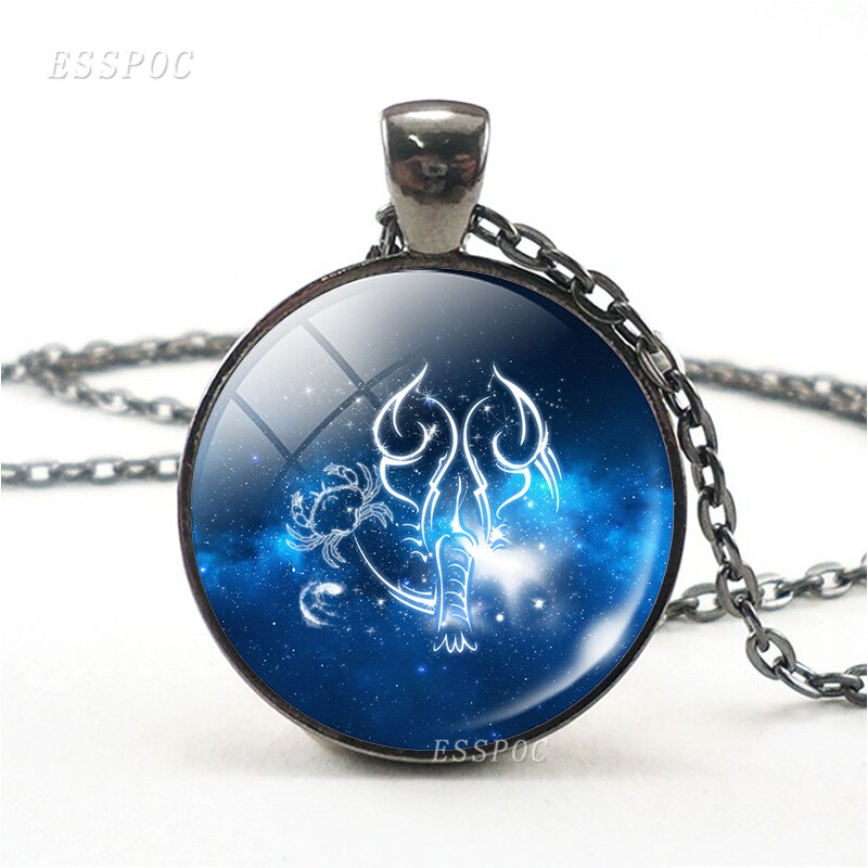 12 konstellationen Halskette 12 Tierkreis Zeichen Widder Leo Gemini Libra Virgo Krebs Glas Cabochon Anhänger Schwarz Kette Halsband