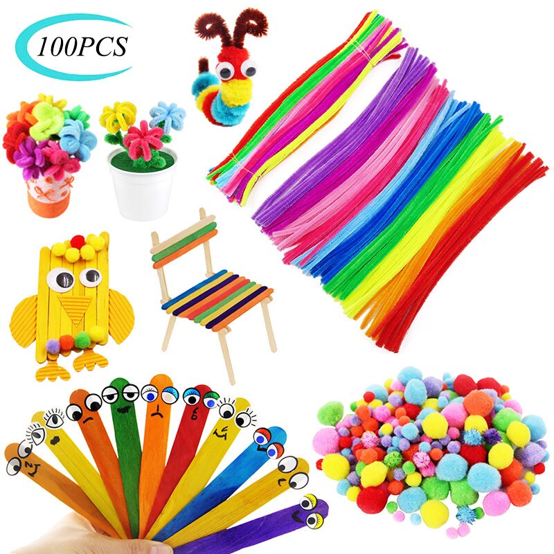 100PC Kids Handmade Learning Educational Toy Multicolour Chenille Stems Pipe Hairball Stick Enhance hands-on Ability Kids Toys
