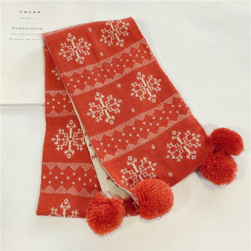 Bufanda de lana tejida para niña, pañuelo con bola colgante, para primavera, otoño e invierno,: orange