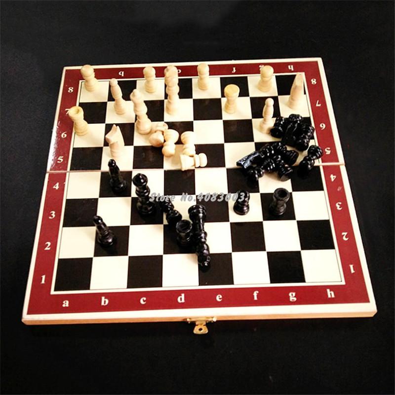 Wooden International Chess Set Board Travel Games Chess Draughts Entertainment