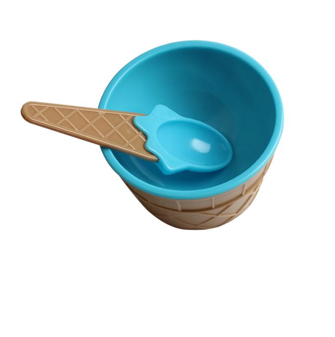 1PC Children's Plastic Ice Cream Bowls Spoons Set Durable ICE Cream CUP For KIds Couples Tubs Lovely Dessert Bowl#40: Blue