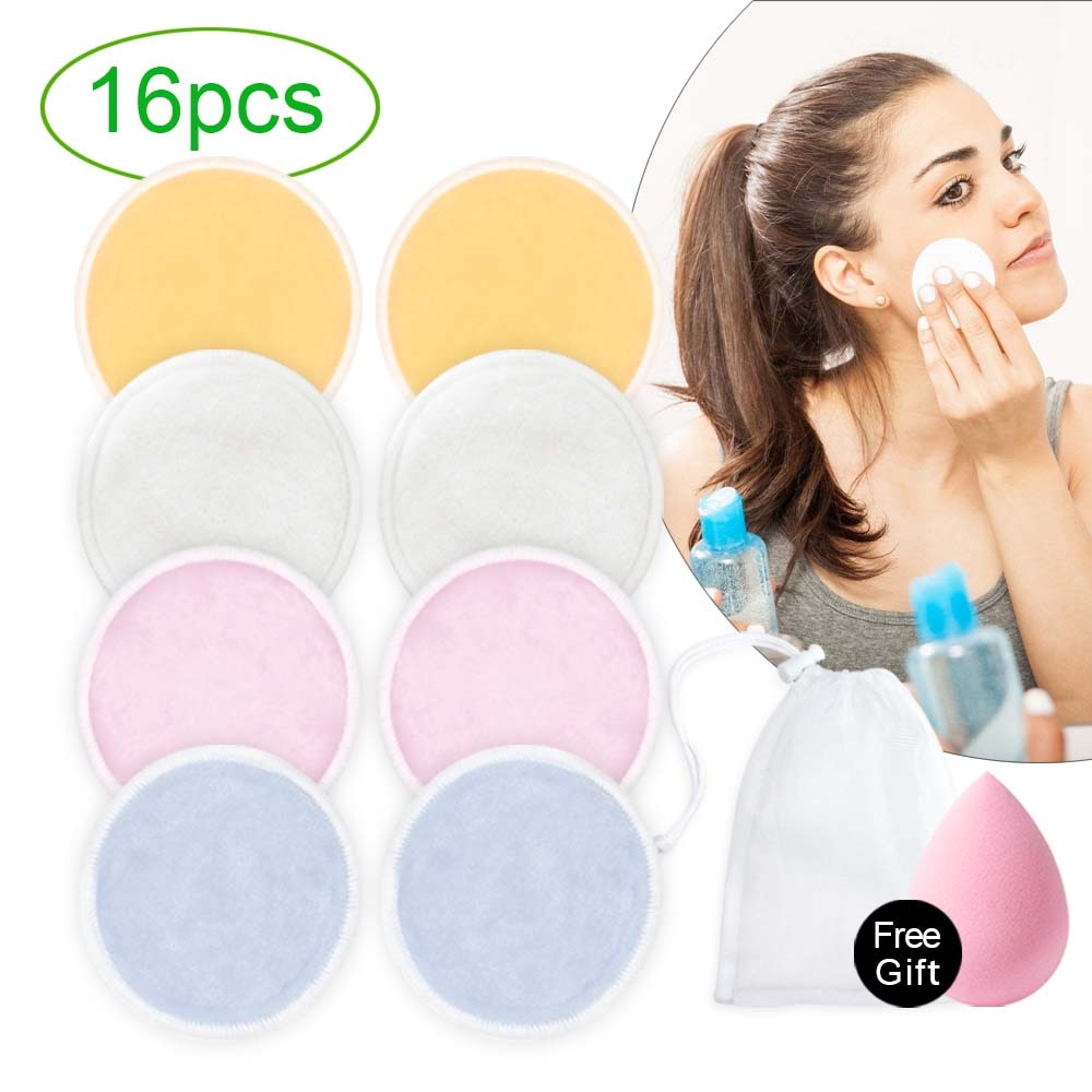 Wasbare wattenschijfjes, herbruikbare make-upremover, wasbare reinigingsdoekjes van katoen voor het gezicht, zachte bamboe, drie lagen gezichts- en huidverzorging