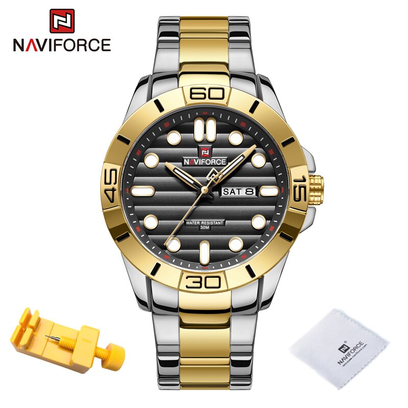 NAVIFORCE – montre-Bracelet lumineuse en acier inoxydable pour homme, à Quartz, étanche, Original, à la: GB