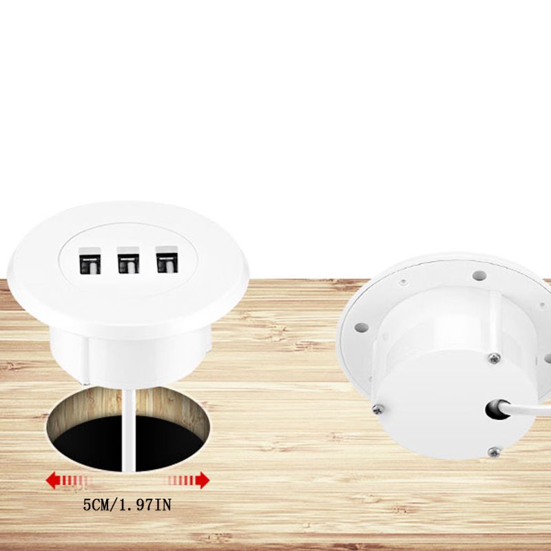3 portar usb 2.0 nav 5cm genomgångshål i skrivbordsmontering usb 2.0 nav för bärbar dator