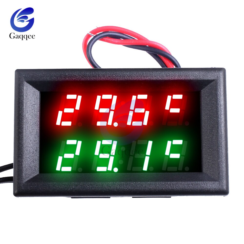 Dc 4v-28v mini dobbelt display digital temperaturregulator temperaturføler termometer testkontrol + vandtæt ntcprobe: 4 cifre 4v-28v grønne