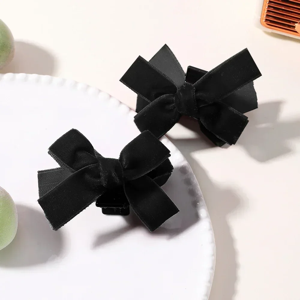 Pinza para el pelo pequeña con lazo rojo y negro para niña y mujer, pinza para el pelo con lazo de terciopelo de princesa, herramientas de peinado coreanas: Morado