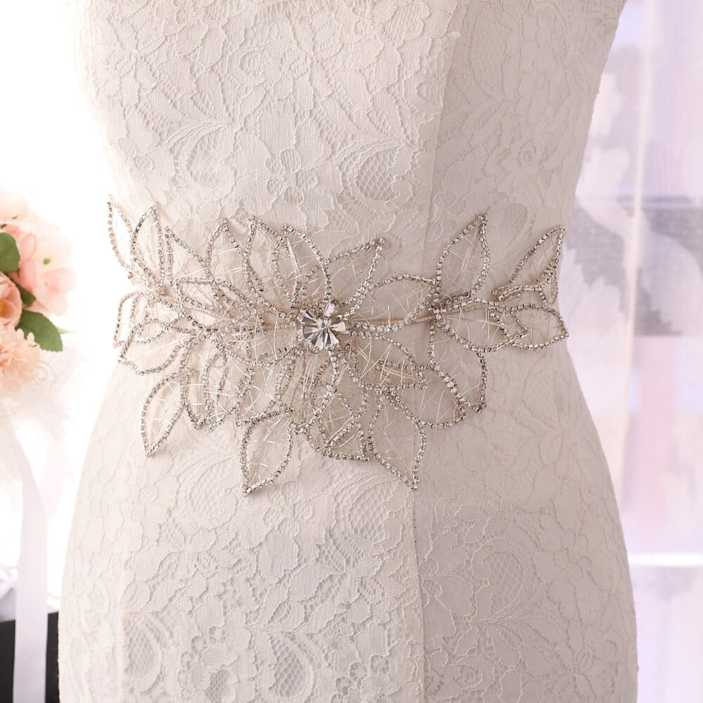 TRiXY SH256-S Silver Diamond Wedding Dress Belt Waist Belt with Rhinestones Luxury Sparkly Belts for Women Dress Satin Sash Belt