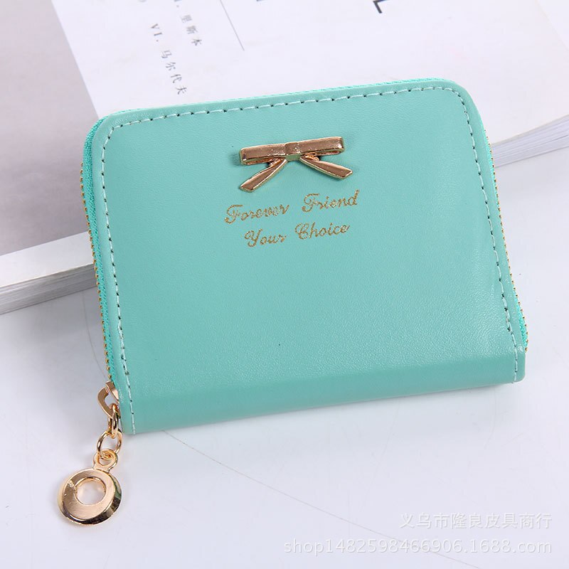 Valink Brand Wallet Women Bowknot Small Purse PU Leather Wallet Female Zipper Coin Purse Wallet Carteras Mujer: Light Green