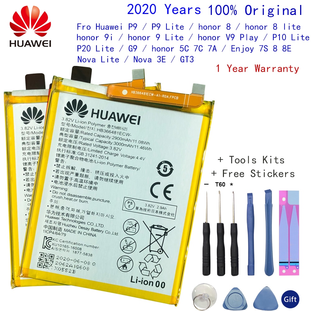 Hua Wei Originele Real 3000Mah HB366481ECW Voor Huawei P9/P9 Lite/Honor 8/P10 Lite/y6 Ii/P8 Lite/P20 Lite/P9lite Batterij + Tool