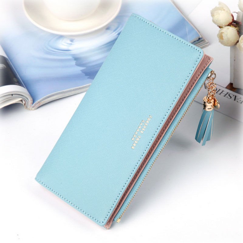 Women Lady Wallets Purse long mobile handbag Leather zip clutch wallet Handbag Long Card Holder Multi-layer: Blue Grey