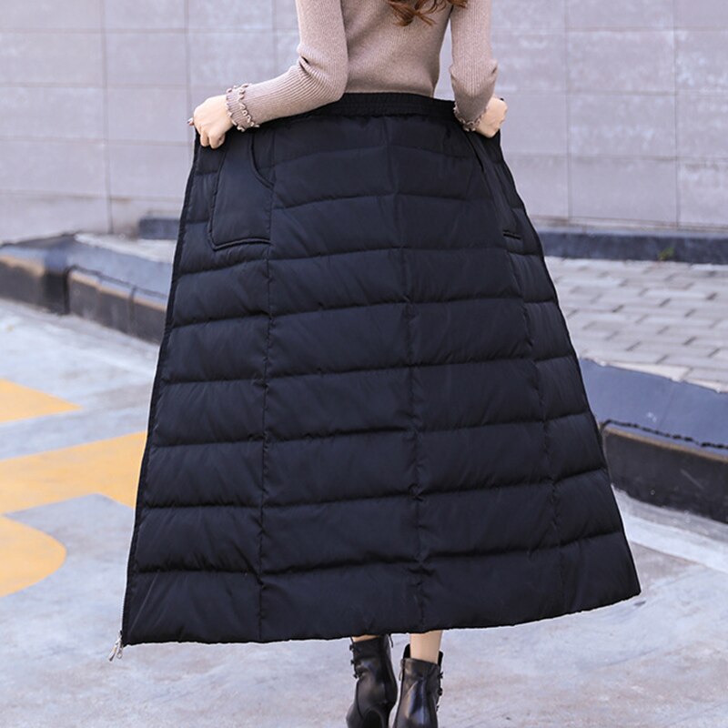 Winter katoenen rok met hoge taille, ritssluiting, lange warme rok, verdikking voor dames, a-lijn rokken  k2