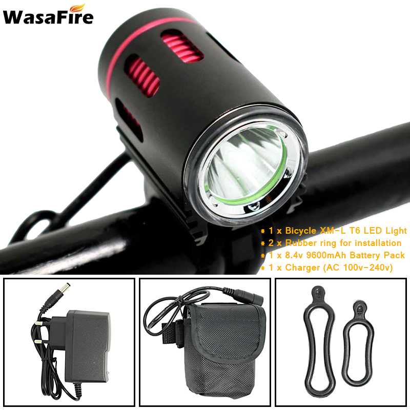 Waterproof 2000lm Bicycle Front Light XM-L2 LED Cycling Headlight 4 Modes Bike Headlamp 8.4V 18650 Battery Pack and Charger: 9600mAh