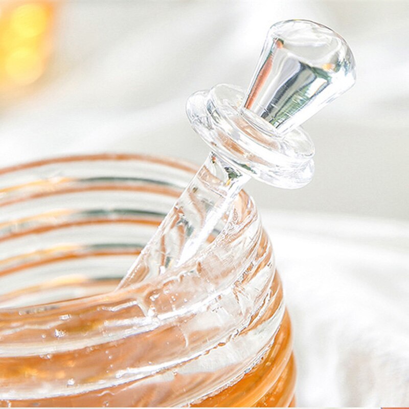 Honey Pot Clear Jar with Dipper Lid Beehive Style for Home Kitchen P7Ding