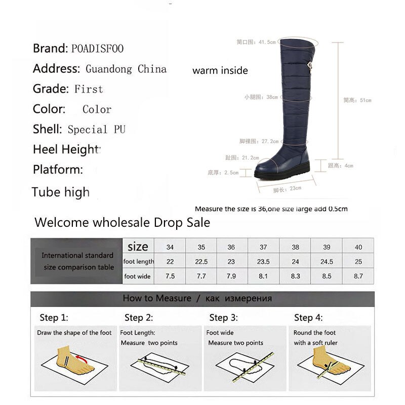 Winter Women Over Knee High Down Snow Boots 51cm Casual Ankle Boots Wedge Zipper Mother High Boots Down Boots Woman HX-89
