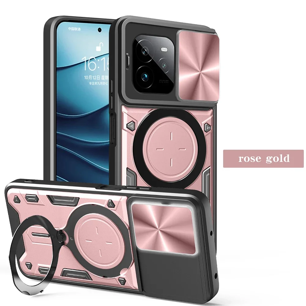 Funda con soporte para cámara deslizante para Realme GT 7 Pro, Funda protectora con soporte magnético para Realme GT7 Pro, Capa de teléfono a prueba de golpes: Gris