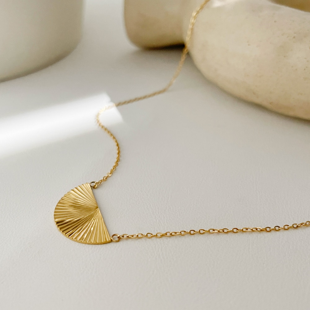 Peri'sBox Trendy Fan Strukturierte Förmigen Anhänger Halskette für Frauen Dainty Edelstahl Halsketten Collares De Moda Chic Schmuck