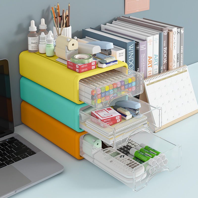 Multi Drawer Desk Organizer Cosmetic Storage Box for Office Dorm Stationery Desktop Organization