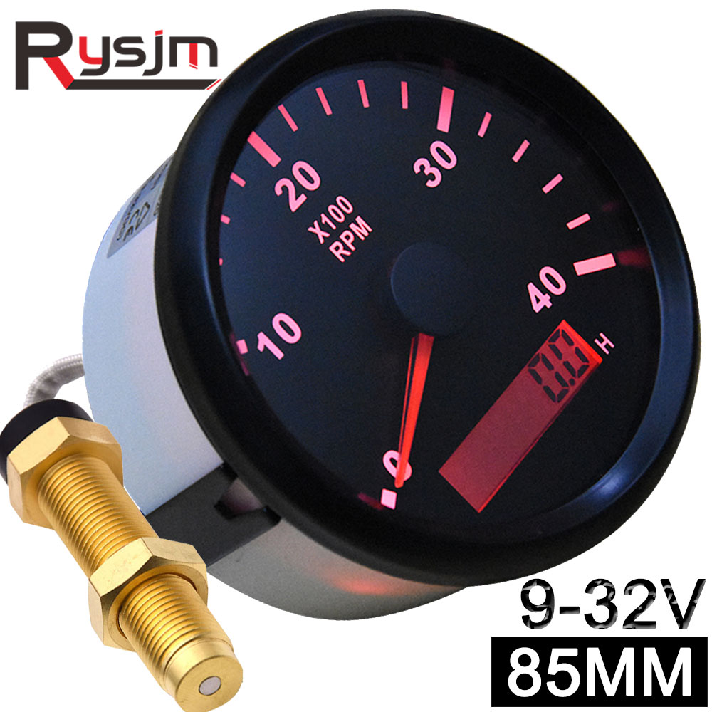 85mm 4000 rpm omdrejningstæller med førte digitale timetæller marine påhængsmotor dieselmotor motor generator tacho meter gauge 12v/24v