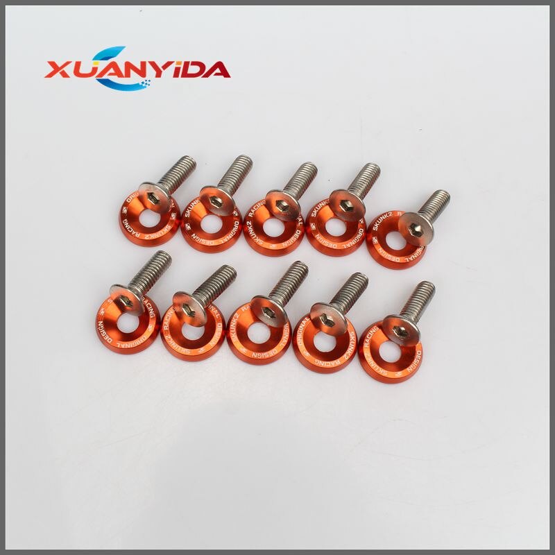 Xuanyida Racing 10PC M6 CNC Billet Aluminum Fender Bumper Washer Bolt Engine Bay Dress Up Kit : Orange