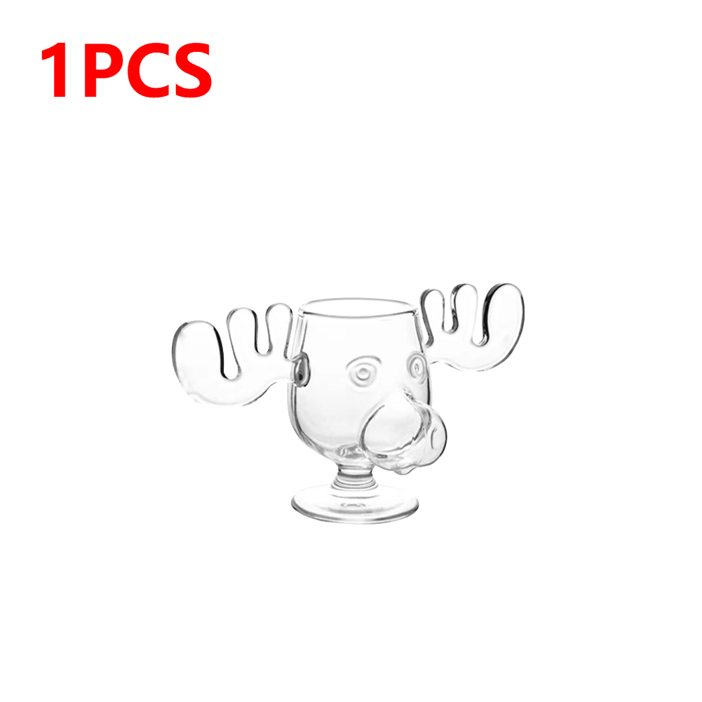 1-3PCS 240ml 8oz Christmas Vacation Moose Mug Christmas Reindeer Head Elk Glass Wine Beer Water Juice Milk Glass: Clear